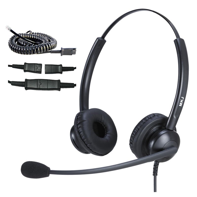 MKJ Noise Cancelling Cisco Headset with Microphone Dual Ear Wired Call Center Headphones for Office Phone Cisco CP-7821 7841 7861 8841 7942G 7931G 7940 7945G 7961 7962G 7965 7970G 7975G 8811 9951 - Image 1